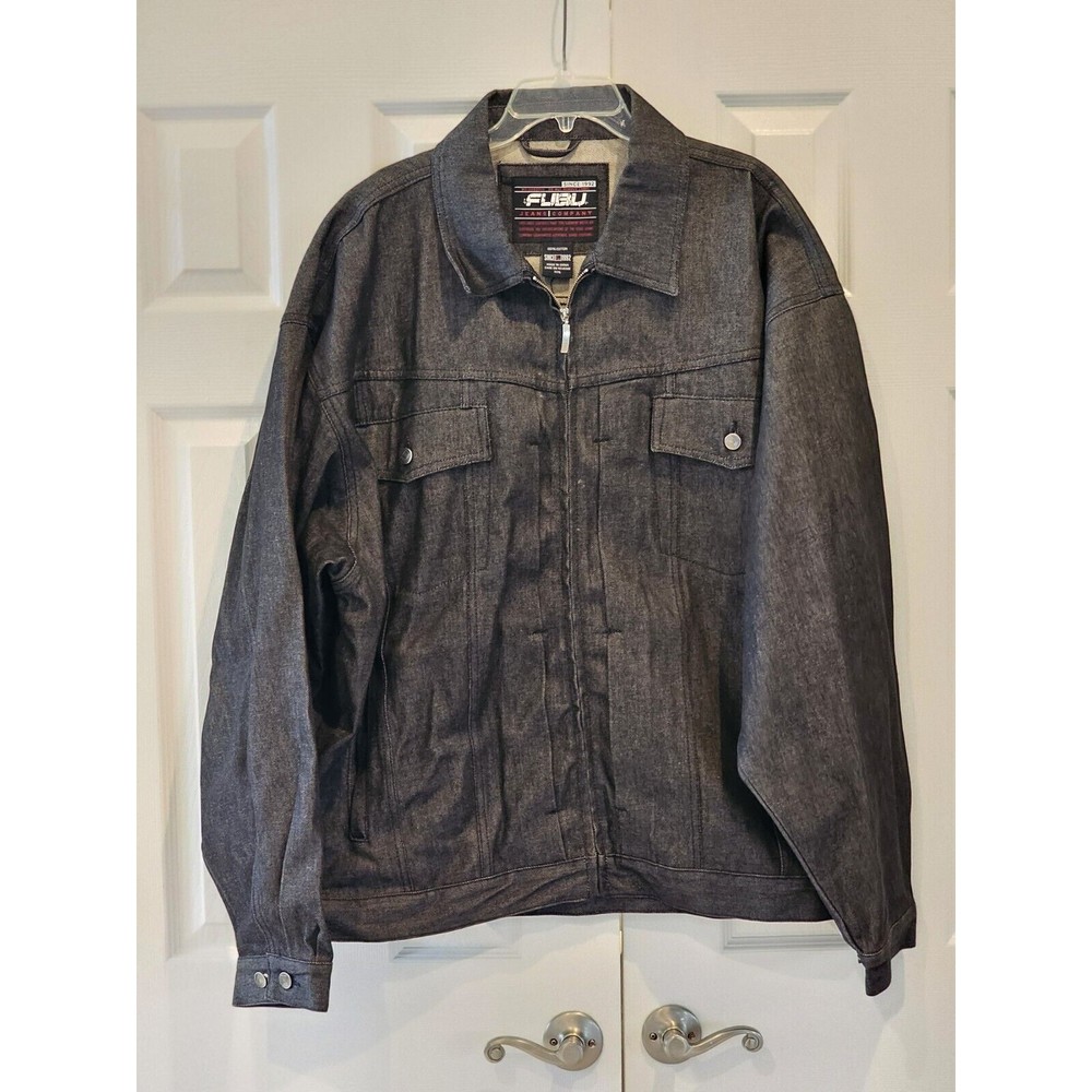 Vintage Fubu Jean Jacket Mens 3XL Black Zip Up Trucker Baggy Rap Streetwear Y2K